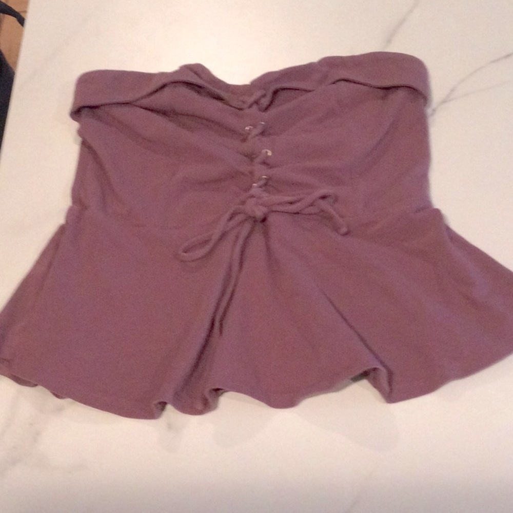 Express purple strapless peplum bustier top, small.